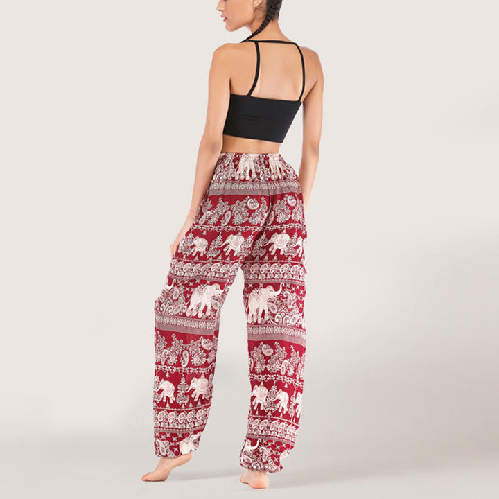 Olivenorma Ethnic Elephant Yoga Pants Viscose Women's Elastic Waist Harem Pants - image 12