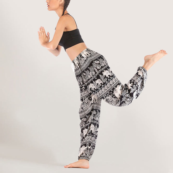 Olivenorma Ethnic Elephant Yoga Pants Viscose Women's Elastic Waist Harem Pants - image 5