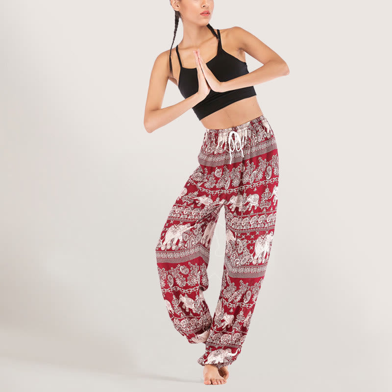 Olivenorma Ethnic Elephant Yoga Pants Viscose Women's Elastic Waist Harem Pants - image 15