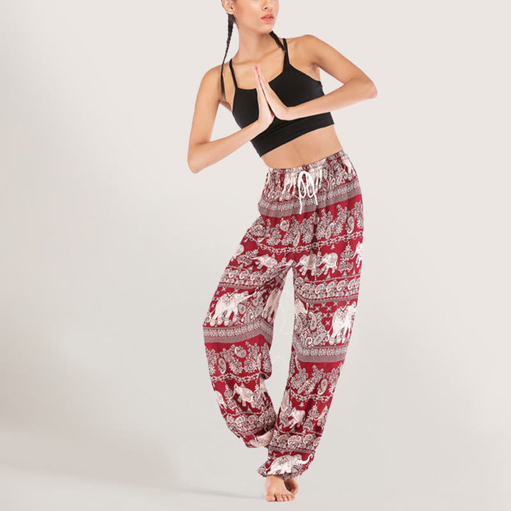 Olivenorma Ethnic Elephant Yoga Pants Viscose Women's Elastic Waist Harem Pants - image 15