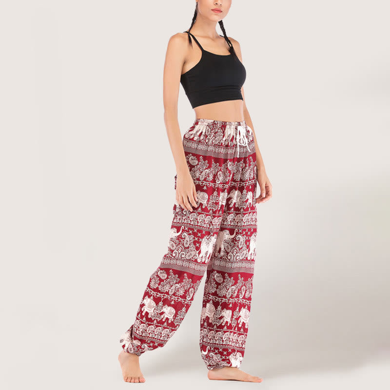 Olivenorma Ethnic Elephant Yoga Pants Viscose Women's Elastic Waist Harem Pants - image 14