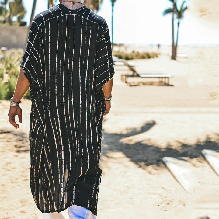 Olivenorma Mens Black White Stripe Loose Beach Cardigan - image 3