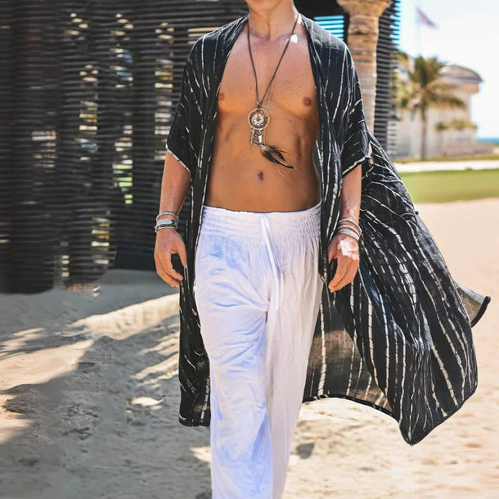 Olivenorma Mens Black White Stripe Loose Beach Cardigan - image 2