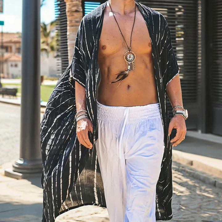 Olivenorma Mens Black White Stripe Loose Beach Cardigan - image 1