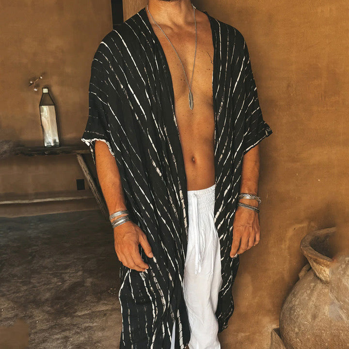 Olivenorma Mens Black White Stripe Loose Beach Cardigan - 2XL - image 0