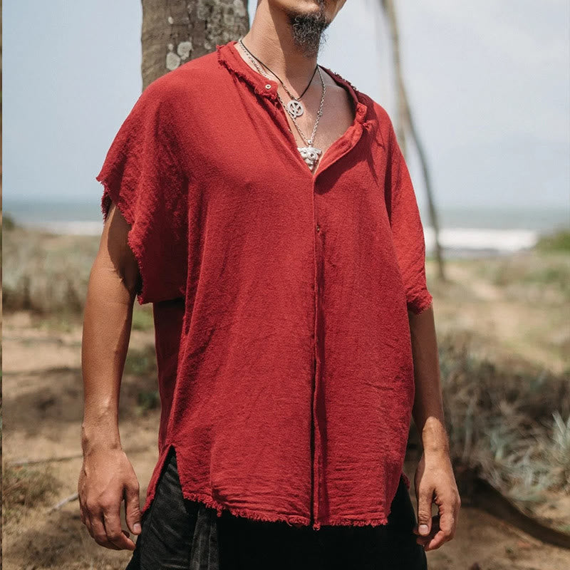 Olivenorma Mens Solid Summer Casual Button Down Short Sleeve Shirts - Red - 3XL - image 3