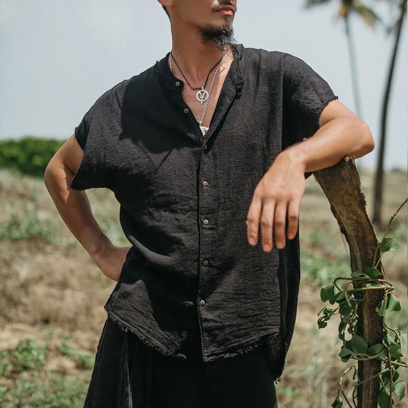 Olivenorma Mens Solid Summer Casual Button Down Short Sleeve Shirts - Black - 3XL - image 1