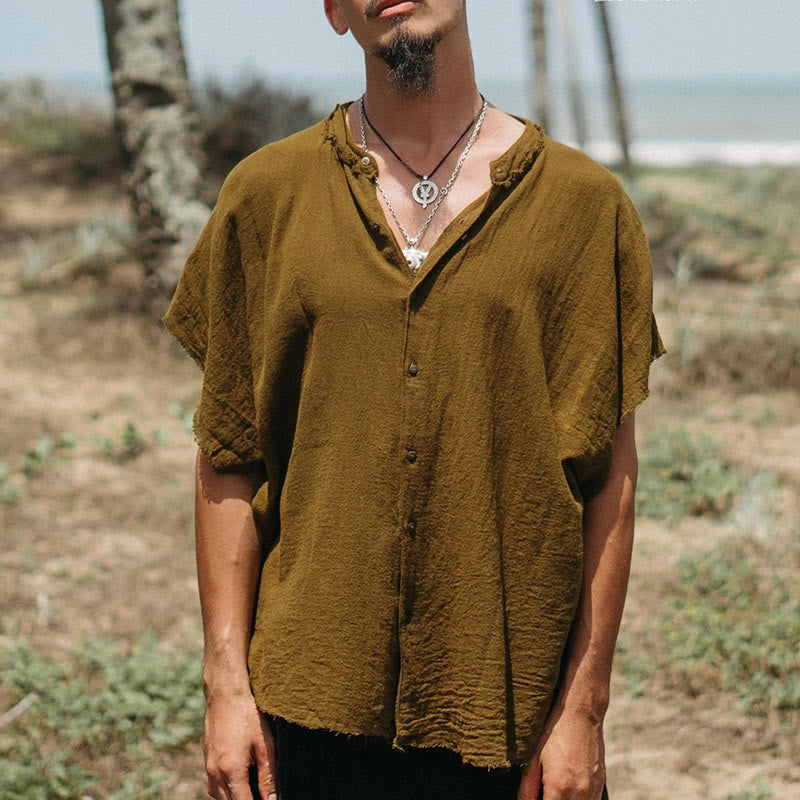 Olivenorma Mens Solid Summer Casual Button Down Short Sleeve Shirts - Brown - 3XL - image 2