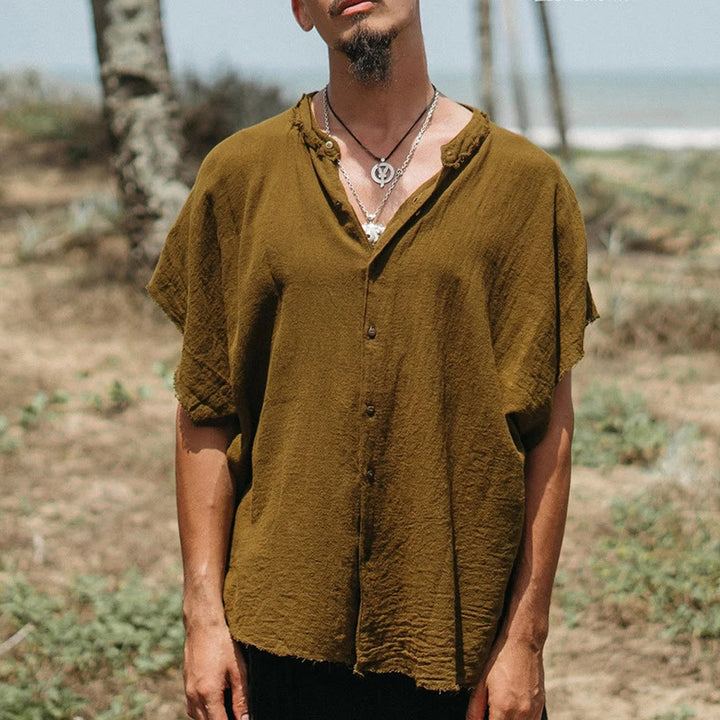 Olivenorma Mens Solid Summer Casual Button Down Short Sleeve Shirts - Brown - 3XL - image 2