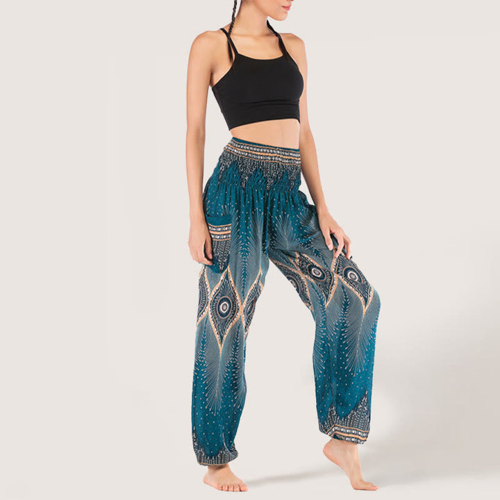 Olivenorma Boho Mandala Viscose Women's Elastic Waist Harem Pants - Blue - image 0