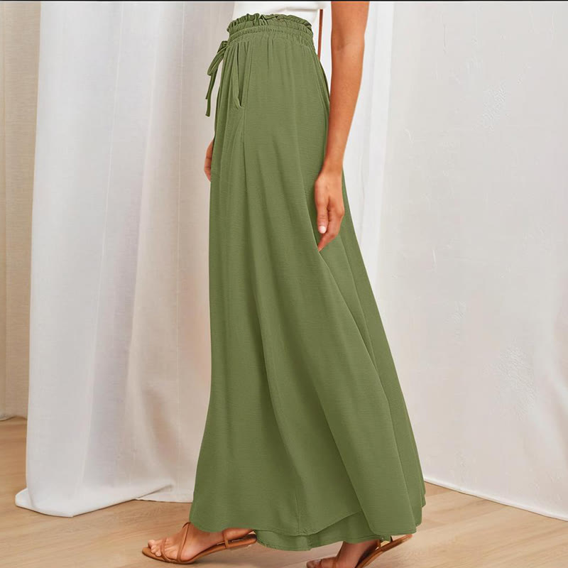 Olivenorma Plain Color High Waist Casual Loose Women's Palazzo Pants with Pockets - image 11