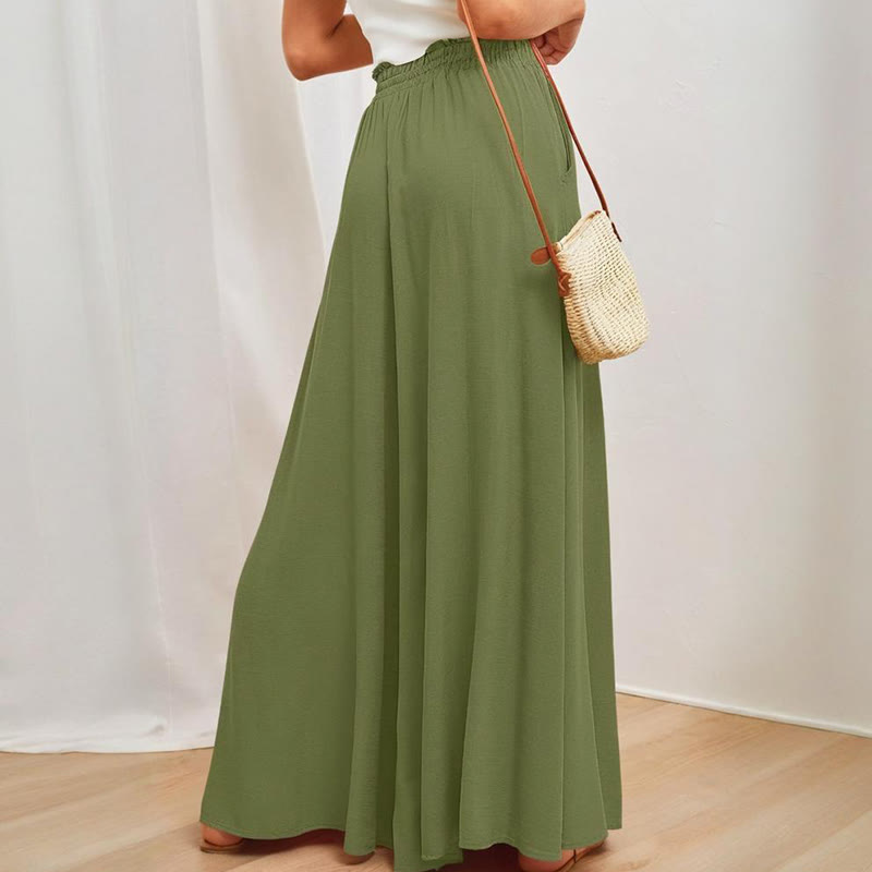 Olivenorma Plain Color High Waist Casual Loose Women's Palazzo Pants with Pockets - image 12