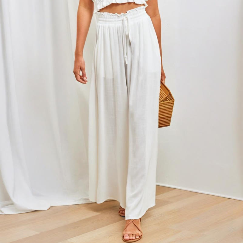 Olivenorma Plain Color High Waist Casual Loose Women's Palazzo Pants with Pockets - White - XXL - image 13