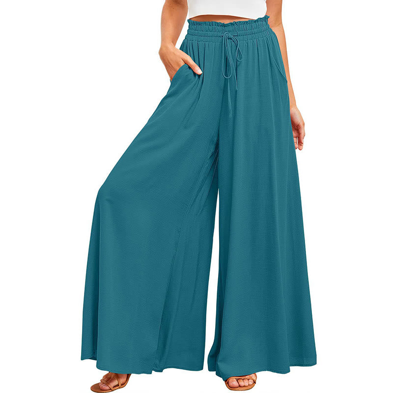 Olivenorma Plain Color High Waist Casual Loose Women's Palazzo Pants with Pockets - image 4