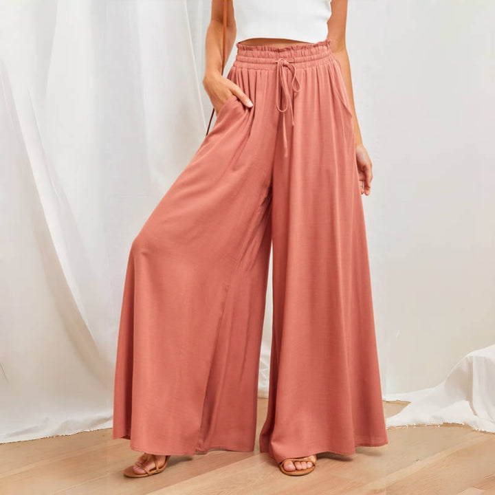 Olivenorma Plain Color High Waist Casual Loose Women's Palazzo Pants with Pockets - Coral - XXL - image 18