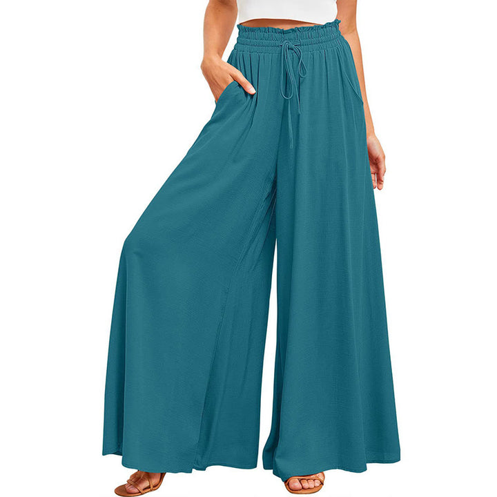 Olivenorma Plain Color High Waist Casual Loose Women's Palazzo Pants with Pockets - image 4
