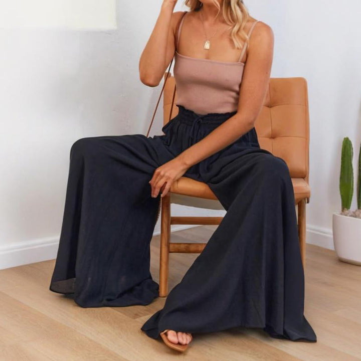 Olivenorma Plain Color High Waist Casual Loose Women's Palazzo Pants with Pockets - image 17