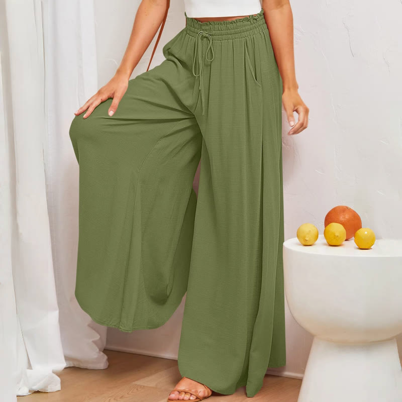 Olivenorma Plain Color High Waist Casual Loose Women's Palazzo Pants with Pockets - image 10