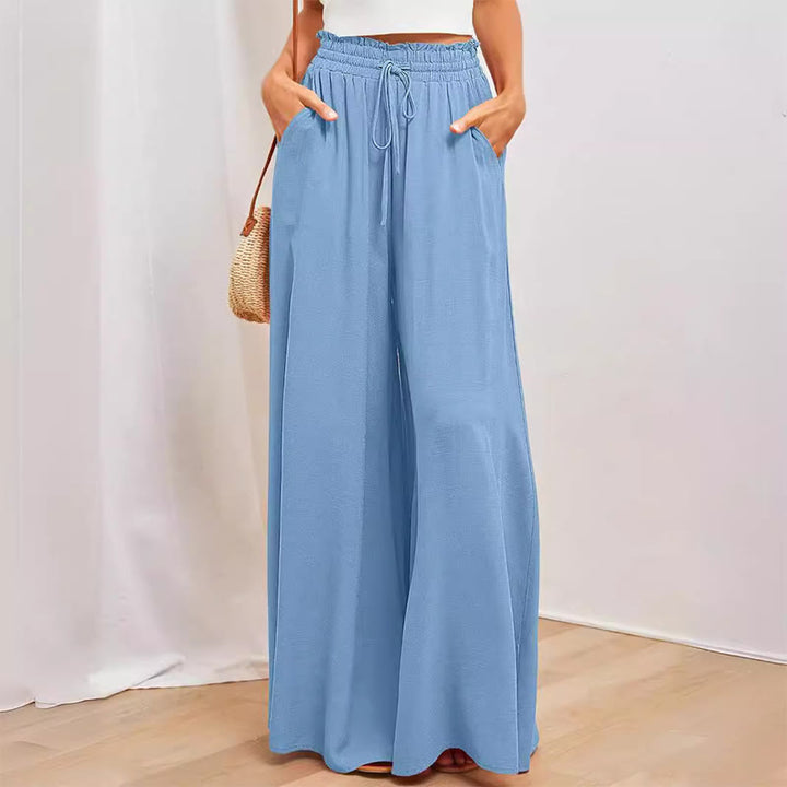 Olivenorma Plain Color High Waist Casual Loose Women's Palazzo Pants with Pockets - SkyBlue - XXL - image 5
