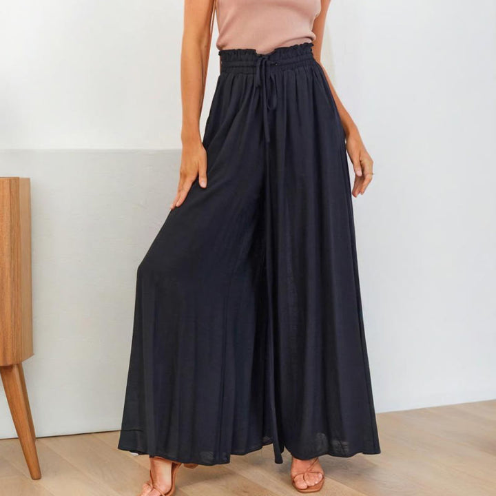 Olivenorma Plain Color High Waist Casual Loose Women's Palazzo Pants with Pockets - Black - XXL - image 15