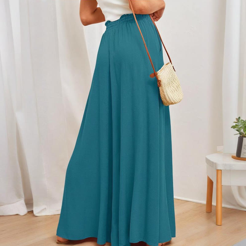 Olivenorma Plain Color High Waist Casual Loose Women's Palazzo Pants with Pockets - image 3