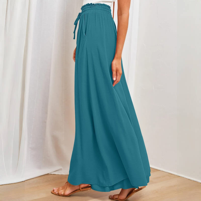 Olivenorma Plain Color High Waist Casual Loose Women's Palazzo Pants with Pockets - image 2