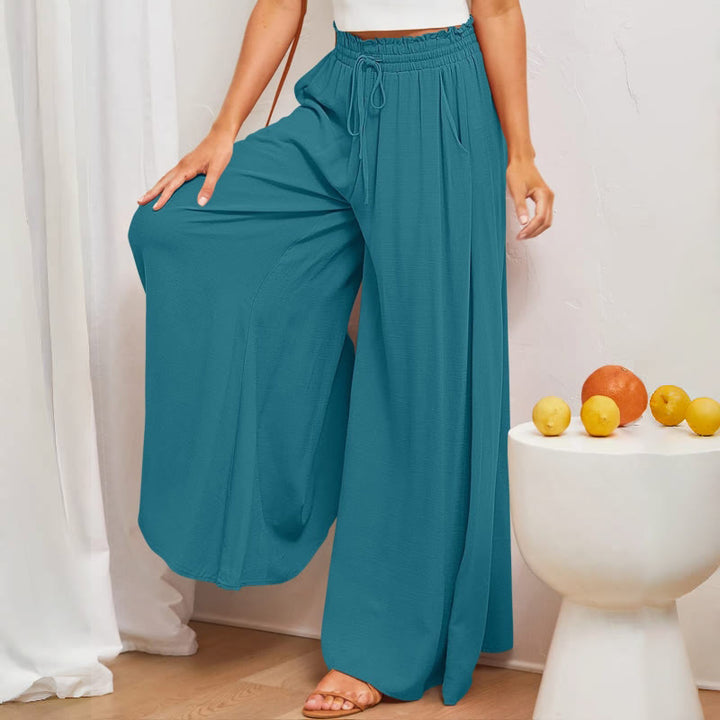 Olivenorma Plain Color High Waist Casual Loose Women's Palazzo Pants with Pockets - image 1