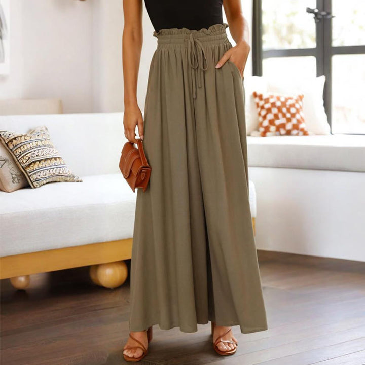 Olivenorma Plain Color High Waist Casual Loose Women's Palazzo Pants with Pockets - DarkGray - XXL - image 21