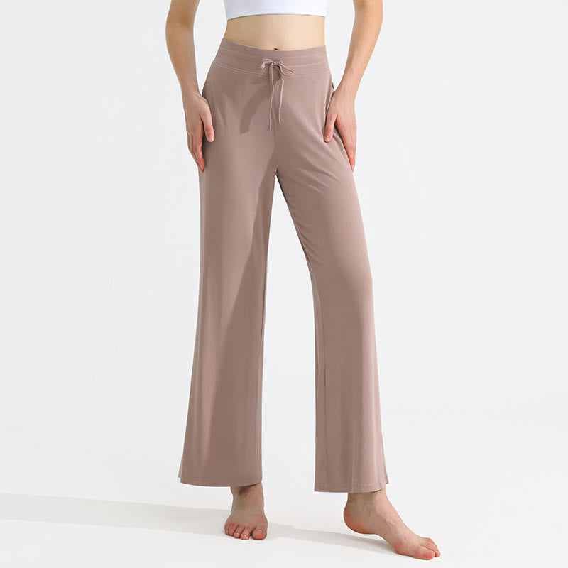 Olivenorma Plain Color Drape Straight Drawstring Women's Yoga Pants - Khaki - XL - image 0