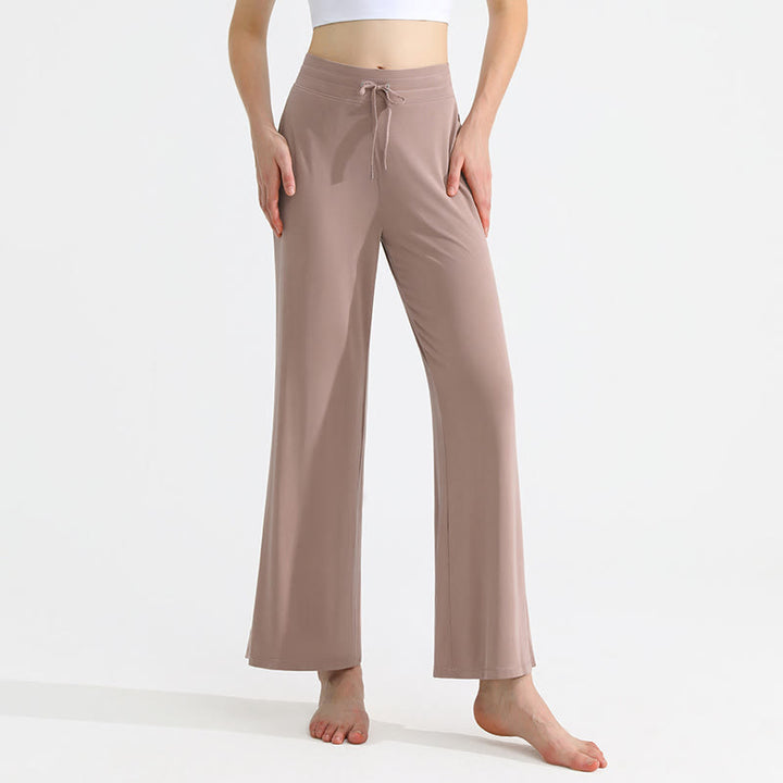 Olivenorma Plain Color Drape Straight Drawstring Women's Yoga Pants - Khaki - XL - image 0