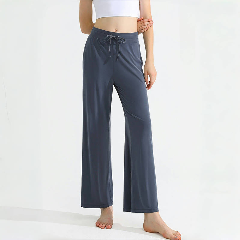 Olivenorma Plain Color Drape Straight Drawstring Women's Yoga Pants - Navy Blue - XL - image 10