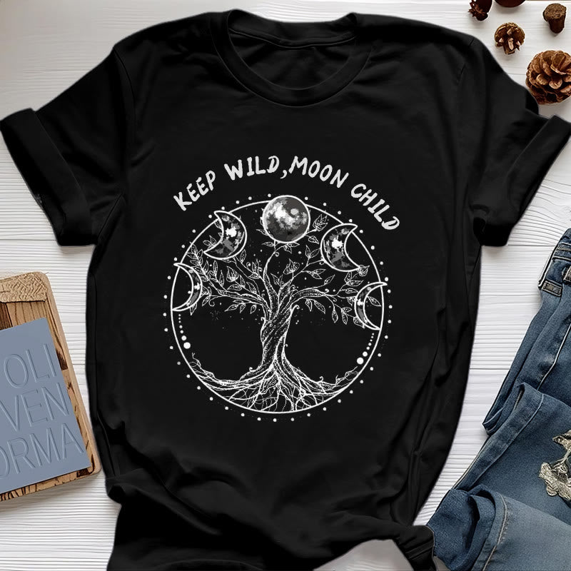 Olivenorma "KEEP WILD, MOON CHILD" Tree of Life Moon Phase T-Shirts - Black - 2XL - image 5