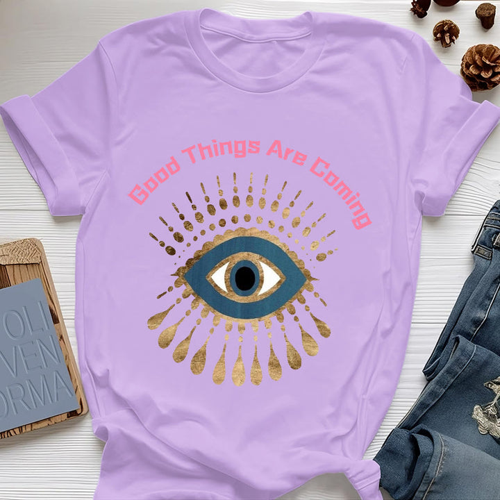 Olivenorma "GOOD THINGS ARE COMING" EVIL EYE T-Shirt - Purple - 2XL - image 15