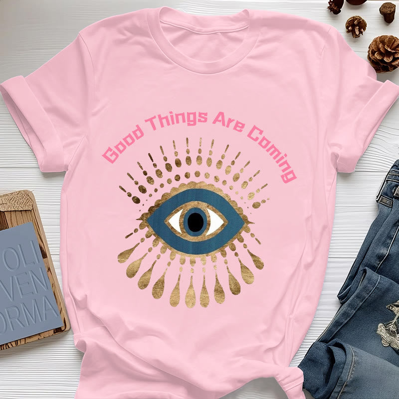 Olivenorma "GOOD THINGS ARE COMING" EVIL EYE T-Shirt - Pink - 2XL - image 0