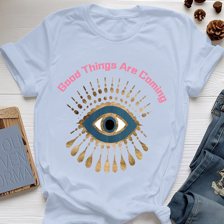 Olivenorma "GOOD THINGS ARE COMING" EVIL EYE T-Shirt - Blue - 2XL - image 13