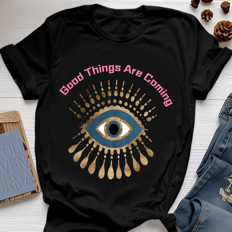 Olivenorma "GOOD THINGS ARE COMING" EVIL EYE T-Shirt - Black - 2XL - image 7