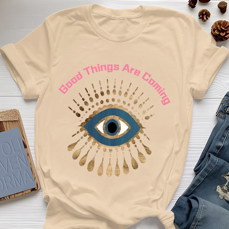 Olivenorma "GOOD THINGS ARE COMING" EVIL EYE T-Shirt - Yellow - 2XL - image 11