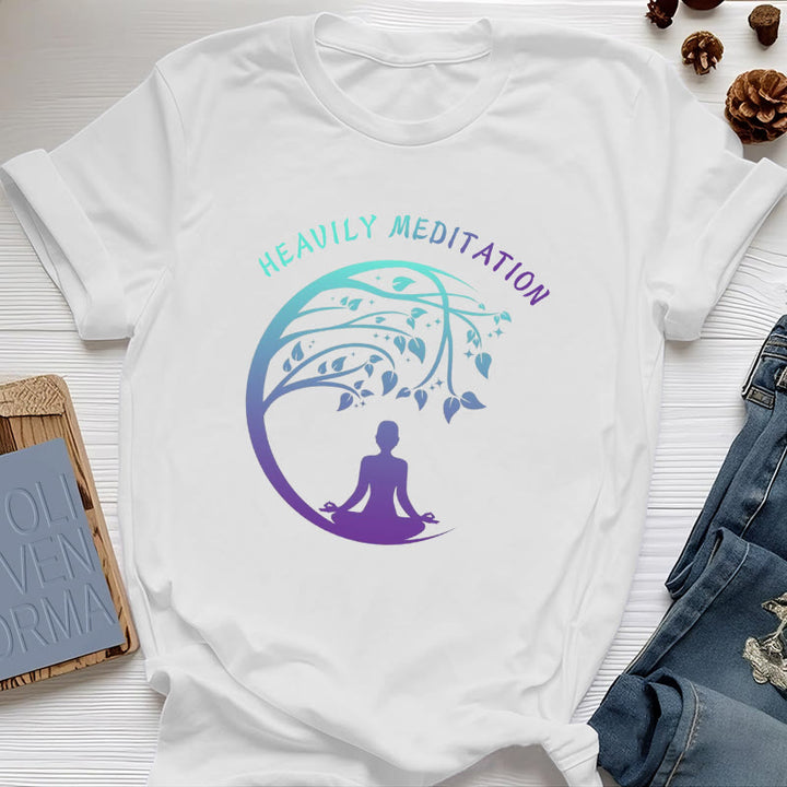 Olivenorma "HEAVILY MEDITATION" Tree of Life Yoga T-Shirt  - White - 2XL - image 0