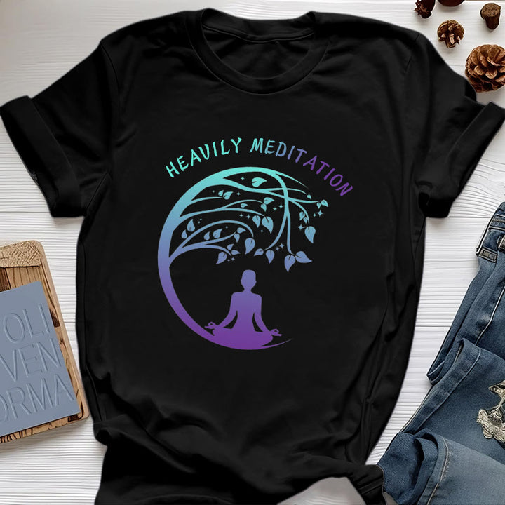 Olivenorma "HEAVILY MEDITATION" Tree of Life Yoga T-Shirt  - Black - 2XL - image 6