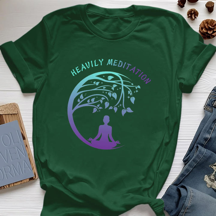 Olivenorma "HEAVILY MEDITATION" Tree of Life Yoga T-Shirt  - Dark Green - 2XL - image 20