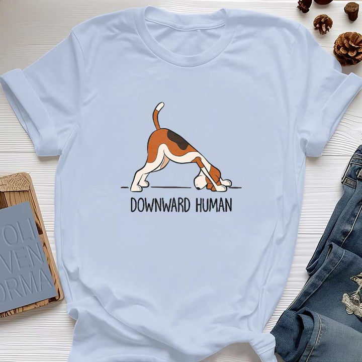 Olivenorma Downward Human Yoga T-Shirt - Blue - 2XL - image 0