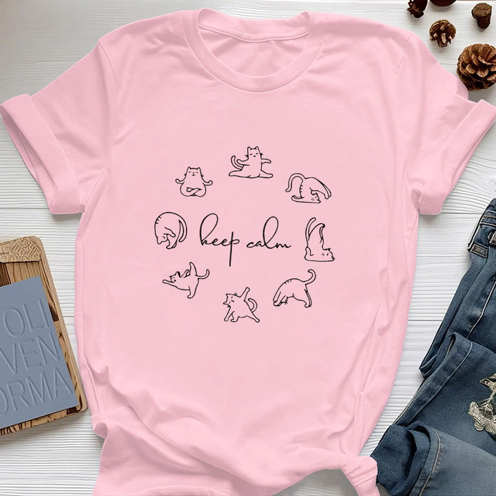 Olivenorma Cute Funny Cat Yoga T-Shirt - Pink - 2XL - image 12