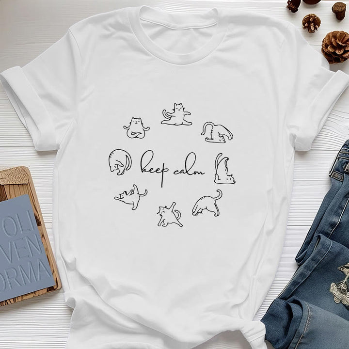 Olivenorma Cute Funny Cat Yoga T-Shirt - White - 2XL - image 4