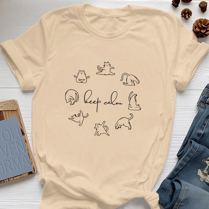Olivenorma Cute Funny Cat Yoga T-Shirt - Yellow - 2XL - image 8