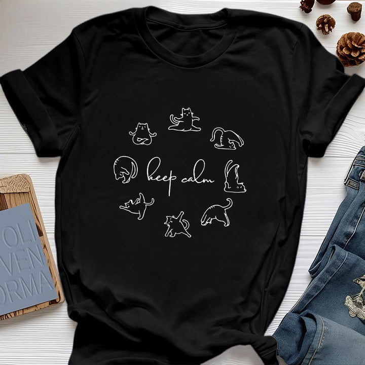 Olivenorma Cute Funny Cat Yoga T-Shirt - Black - 2XL - image 0