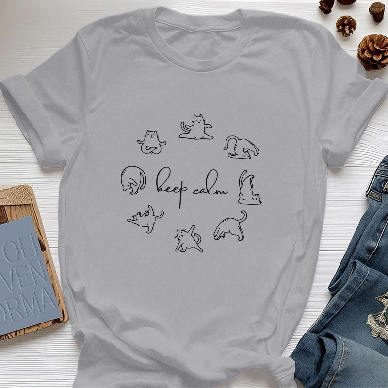 Olivenorma Cute Funny Cat Yoga T-Shirt - Gray - 2XL - image 6