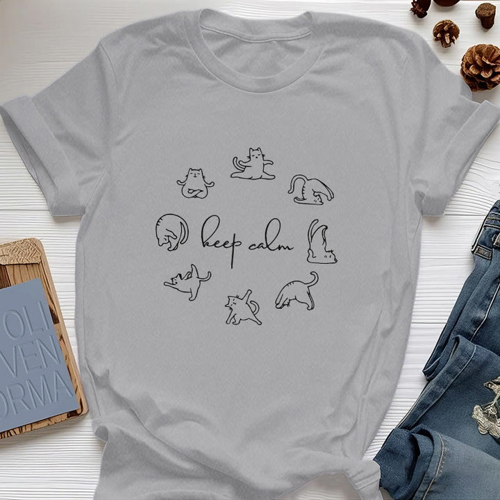 Olivenorma Cute Funny Cat Yoga T-Shirt - Gray - 2XL - image 6