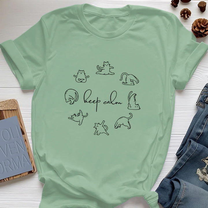Olivenorma Cute Funny Cat Yoga T-Shirt - Light Green - 2XL - image 16