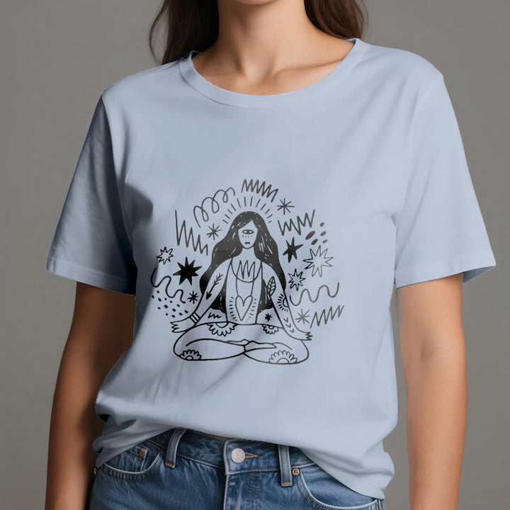 Olivenorma Graffiti Line Drawing Yoga Girl T-Shirt - image 11