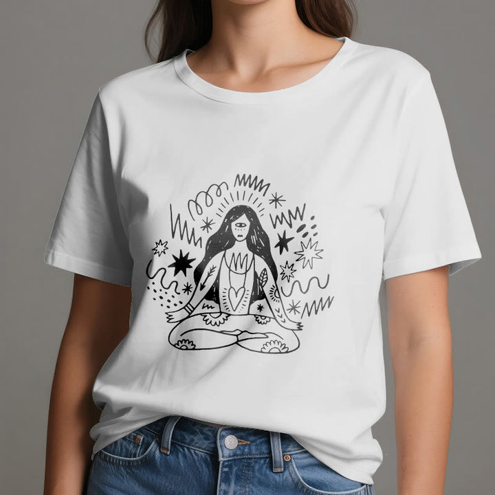 Olivenorma Graffiti Line Drawing Yoga Girl T-Shirt - image 5